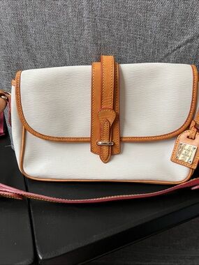 Dooney & Bourke White and Tan Leather Trim Crossbody Bag